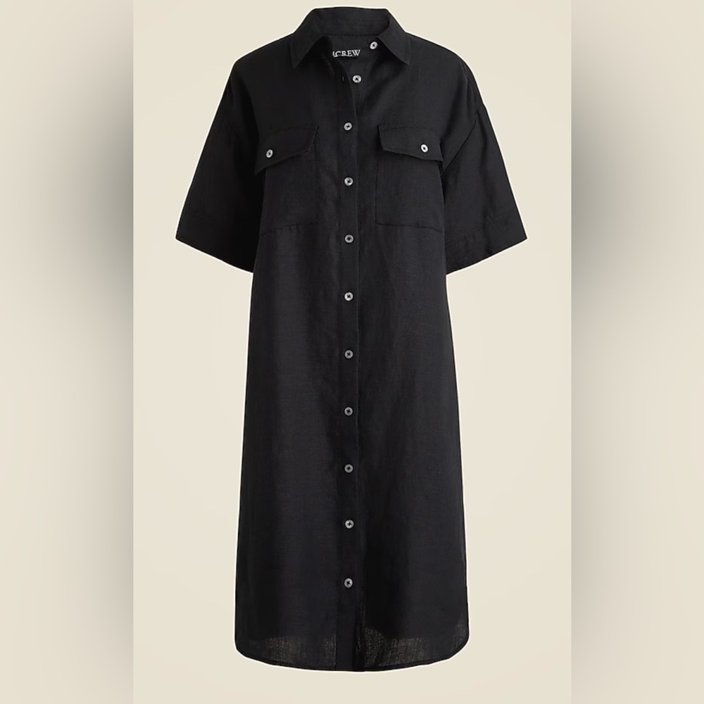 J. Crew Black Linen Short Sleeve Button-Front Shirt Dress - Picture 3 of 8